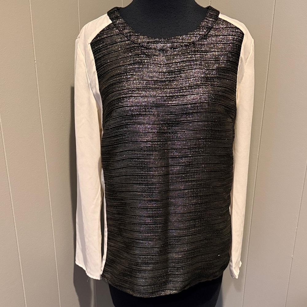 B35 Rhyme Chic Black and Cream Women's Medium Blouse